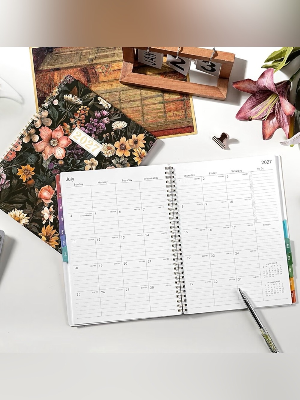 2027 Floral Spiral Notebook Planner - Dark Botanical Cover - New - Picture 2 of 6